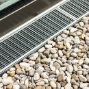 A closeup of a French drain